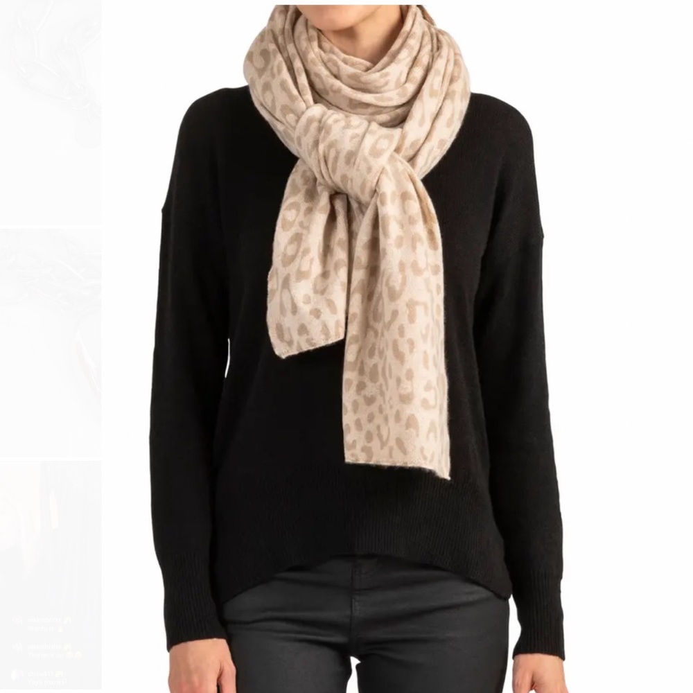 AMICALE 100% Cashmere NEW Leopard Animal Print Scarf Wrap NEW Oatmeal - Picture 8 of 11